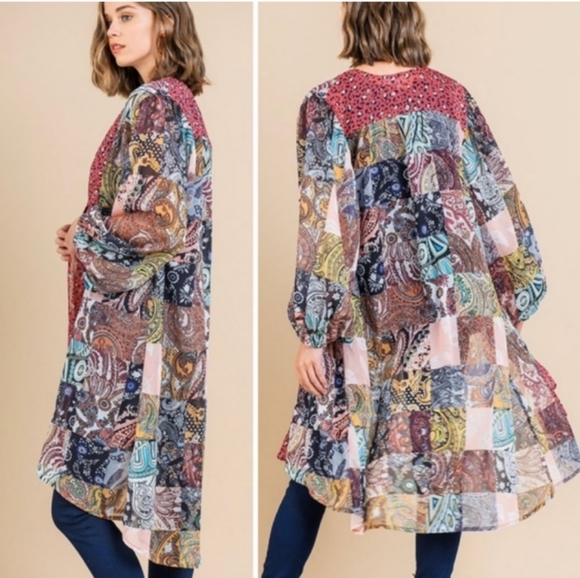 Umgee Tops - Animal Print Patchwork Kimono